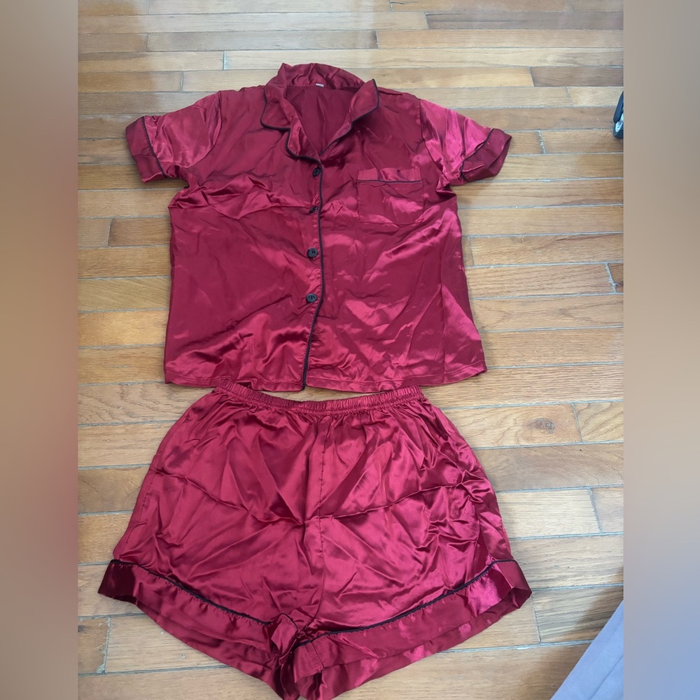 Women's Satin Pajama Set - Red